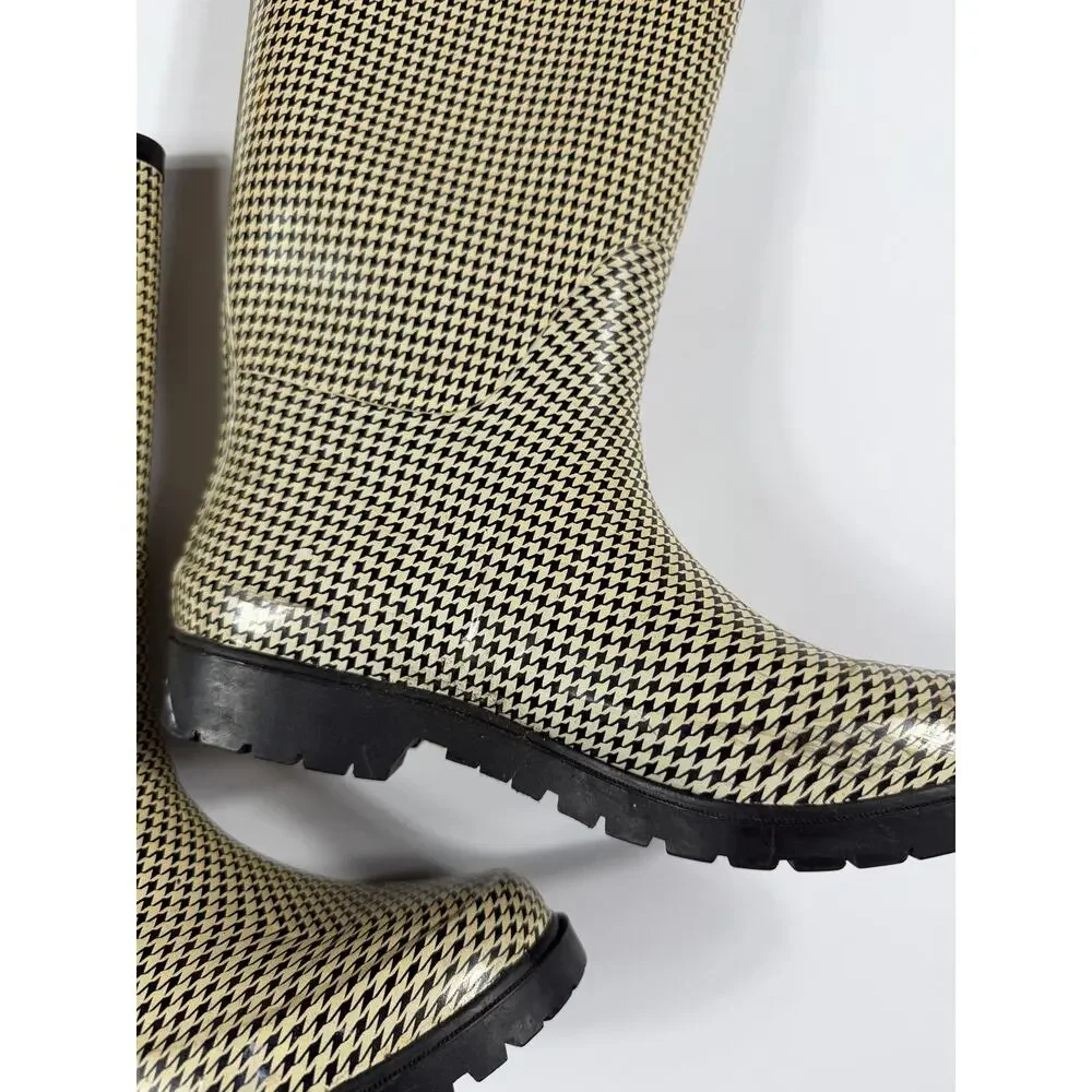 Sam & Libby Vintage Tall Rain Boots Houndstooth Black Cream Buckle Size 7